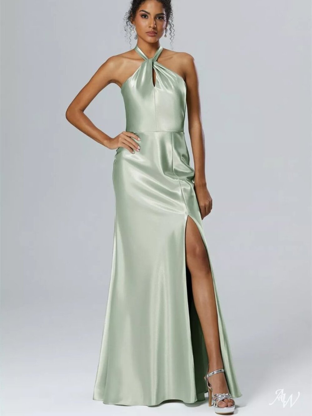AW Lawrence Dress Crystal Satin Sage Green